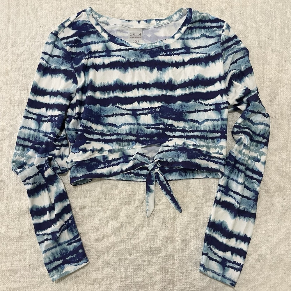 Calia Blue Tie Dye Crop Top Long Sleeve Activewear Stretchy Women's Large